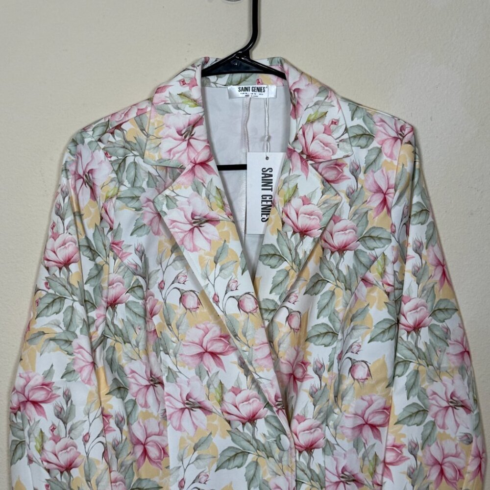 Saint Genies coat Floral trench coat jacket / blazer dress  Sz 6 WOMEN USA NEW - Picture 2 of 10